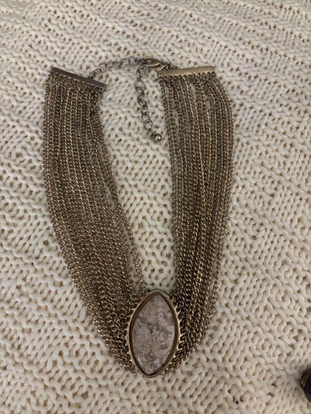 Chico's Gold-Tone Multi Chain Necklace with Marbled Stone